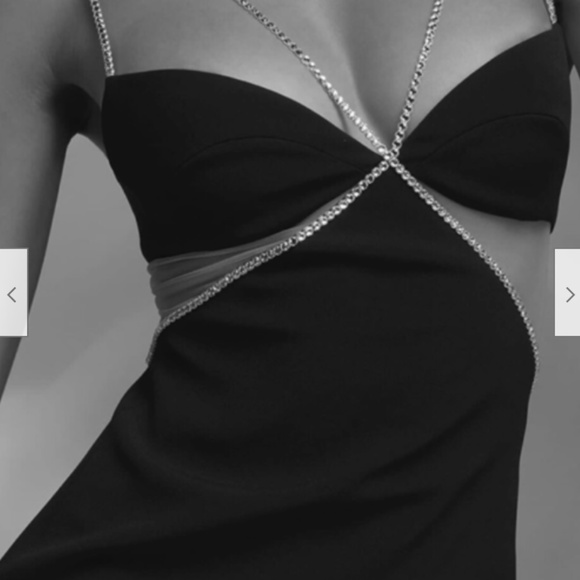 NEW! ELEGANT RHINESTONE LITTLE BLACK MINI DRESS SEXY CRYSTAL CROSS STRAP DETAIL - Picture 3 of 11
